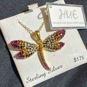 HUE Gold-Tone Dragonfly Necklace with Pink and Silver Crystals